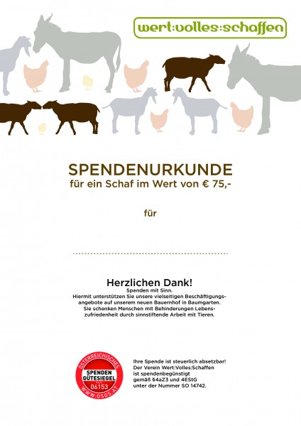 Spendenurkunde Schaf