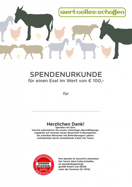 Spendenurkunde Esel